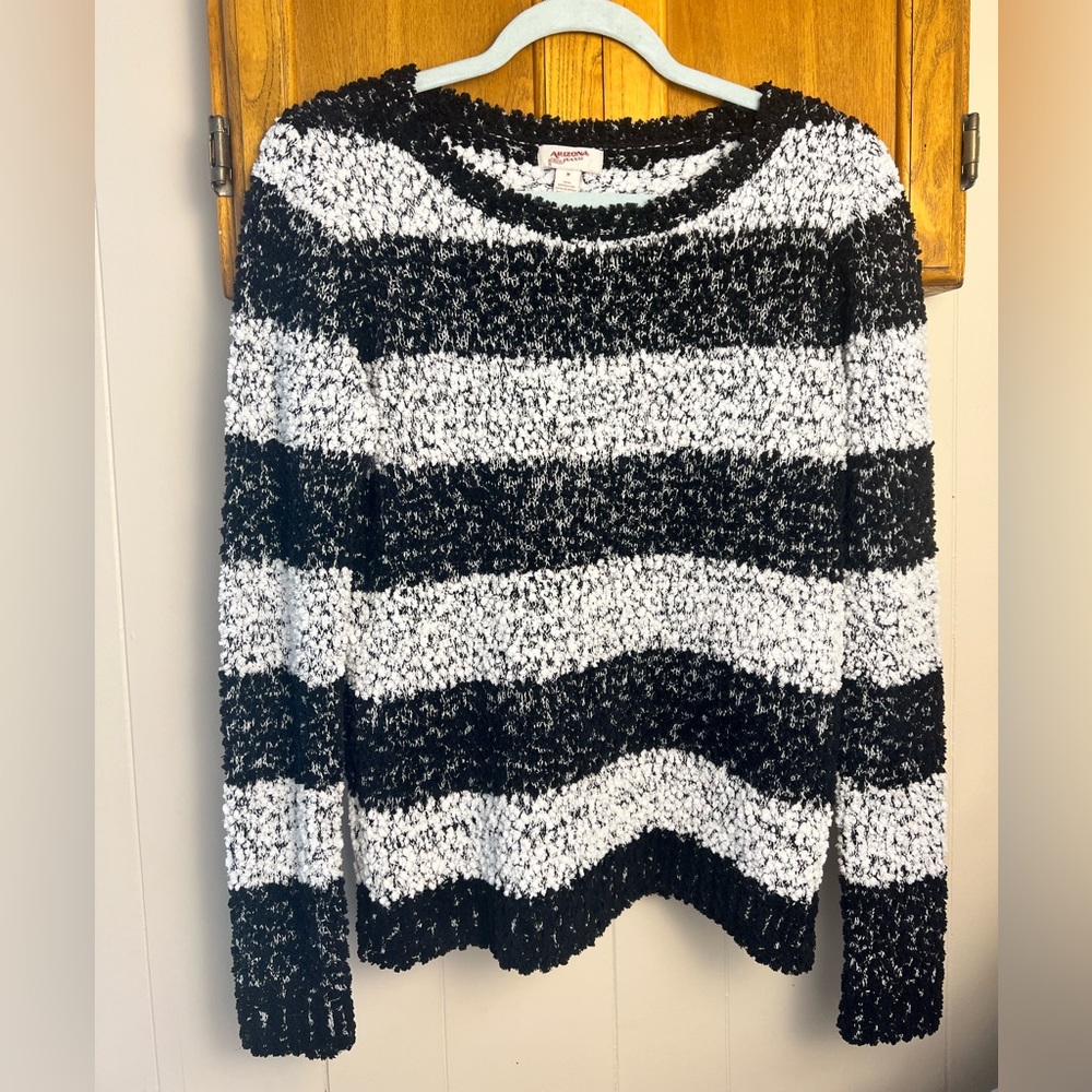 Arizona Jeans Cozy Sweater, Black & White striped, women’s M